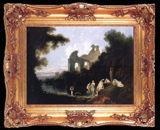 framed  unknow artist Landscape,Ruins and Figure, Ta009